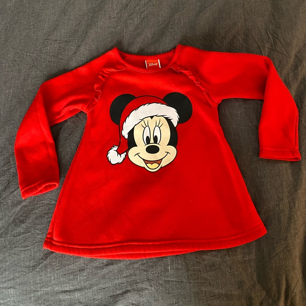 Disney- Minnie Mouse 4T fleecy Santa hat Christmas tunic top sweatshirt girls
